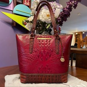 HARD TO FIND COLOR! NWT Brahmin Carmine Red Tri Texture Large Asher Tote Bag